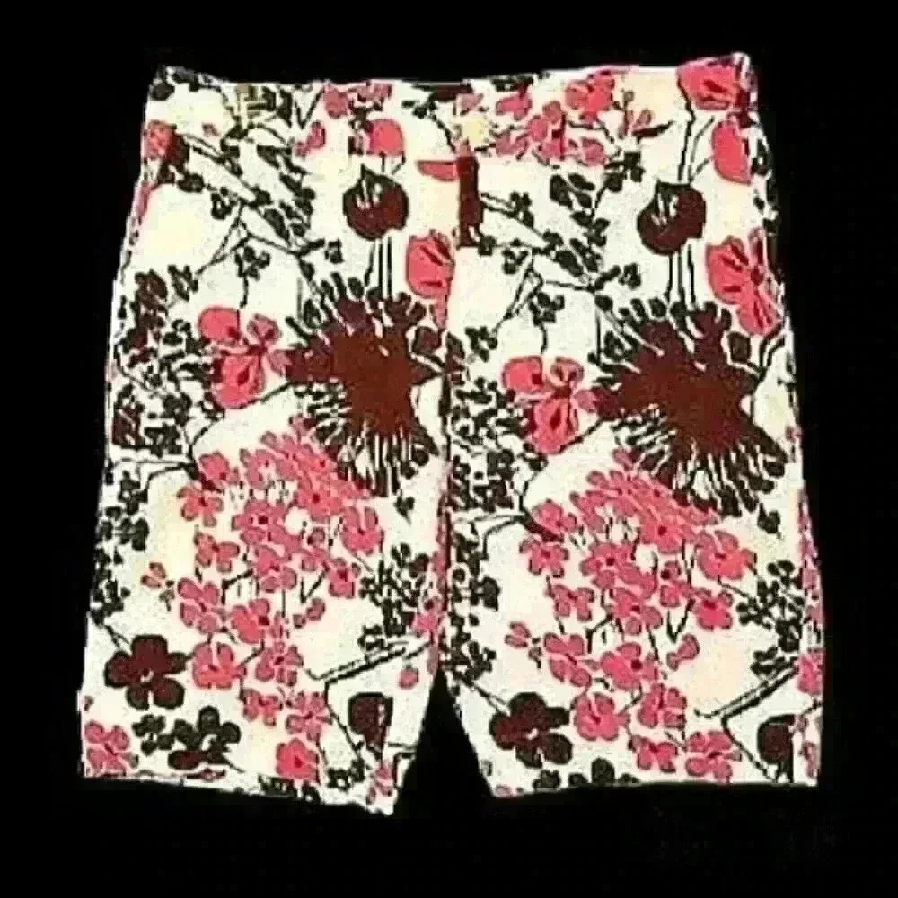 HAROLD'S Womans PINK/BROWN FLORAL Shorts STRETCH Walking TROPICAL Bermuda Size 6